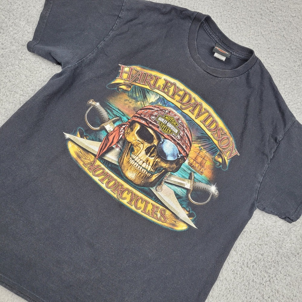 Harley Davidson T-Shirt Skull Pirate Swords Orlando Florida Motorcycle Biker M‎